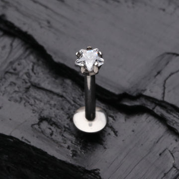 Detail View 1 of Implant Grade Titanium Star Gem Prong Set Top Internally Threaded Labret-Clear Gem